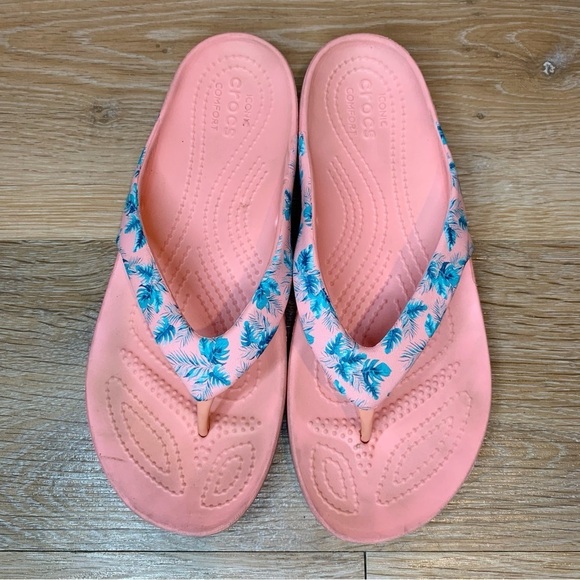 Crocs Women's Kadee II Seasonal Pink Blue Flip Flops - Picture 5 of 9